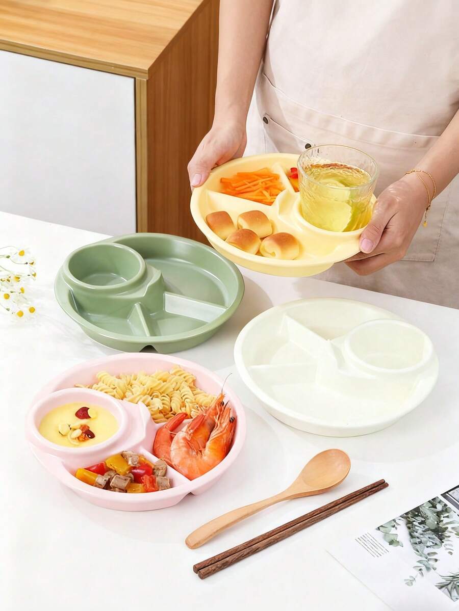 1pc Compartment Round Plastic Meal Tray - Reusable, Dishwasher , Ideal For Healthy Eating, Weight Loss, Picnics And Salads, Christmas Party Supplies, Family Dinner