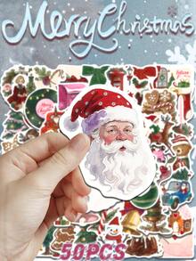 Christmas 50Pcs Creative And Quirky Christmas Aesthetic Stickers Funny Santa Claus Christmas Tree And Other Christmas Atmosphere Decoration Stickers Christmas Gifts Are Perfect As Notebooks, Phone Cases, Notebooks, Tablets, Skateboards, Guitars, Parties, Suitcases, Suitcases, Packaging Boxes, Helmets, Envelopes, And Also As Graduation Season, Back-To-School Season Gifts, Christmas Gifts, Birthday Gifts, Etc - Multicolor - View 8