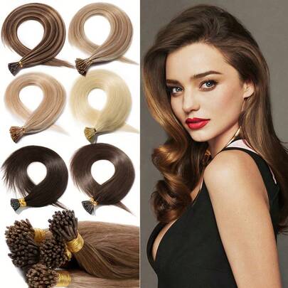 50 Pcs/Pack Fusion I Tip Hair Extensions Real Human Hair Extensions 12-20 Inch Straight Hair Human Hair I Tip Natural Hair Extensions For Women Hair Extensions