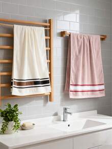 1pc 100% Pure Cotton Bath Towel, Super Soft, Size 27.55 X 55.11 Inches-High-Density, Thick, Highly Absorbent Beach Towel, Suitable For Couples, Families, Poolside, Beauty Salons, Hotels, Bathrooms, Spas, And Hot Tubs-Modern Style, 350g/M², Spacious Design, Plush Texture, Skin-Friendly Towel. - Multicolor - View 11