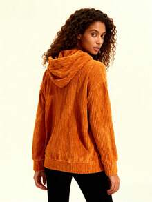 Sweat-shirt à capuche en polyester côtelé, pull décontracté avec cordon de serrage pour une utilisation quotidienne, les voyages et la maison, automne/hiver