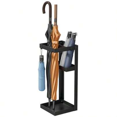 Umbrella Stand Steel Umbrella Holder Rack With Small Shelf For Entryway Office 4 Hooks Black