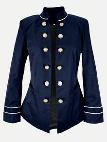 Classic Front Button Office/Commute/Party Fitted Double-Breasted Blazer - Navy Blue - View 4