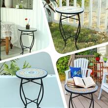 VCUTEKA Mesa auxiliar de mosaico mesa auxiliar redonda de 21 pulgadas con parte superior de baldosas de cerámica de 14 pulgadas mesa decorativa de patio interior y exterior para patio jardín sala - Flores - Ver 5