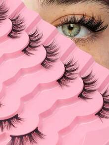 Rikuaild 7 pares de pestañas postizas medias, de aspecto natural, de ojos de gato, suaves, con efecto wispy, cruzadas y esponjosas