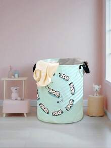 1pc Fruit Pattern Printed Large Capacity Foldable Round Storage Basket With Handle, Multipurpose For Bathroom, Bedroom, Laundry, Toys, Household Items, Collapsible Dirty Clothes Hamper, Storage Bin