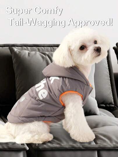 1pc Pet Dog Casual Comfortable Outfit, Grey/Orange Contrast Design Sleeveless Hoodie, Suitable For Teddy, Poodle, Small Dogs In Autumn/Winter