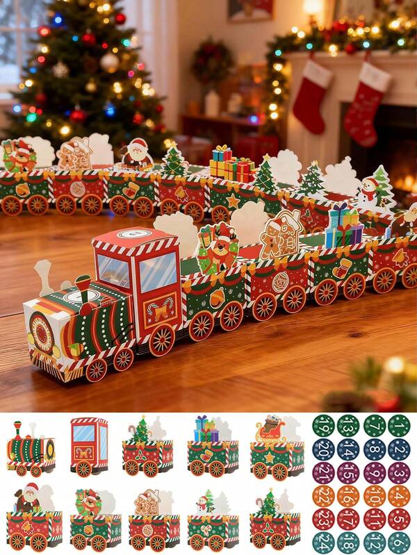 24 Pcs Christmas Advent Calendar Boxes With Stickers Red Train Santa Claus Snowman Xmas Advent Calendar Treat Boxes 24 Days Of Christmas Countdown Gift Boxes For Holiday Christmas Decorations