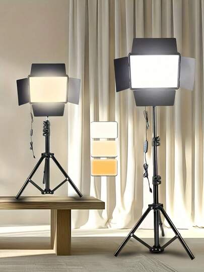 10-Inch LED Square Lighting Panel, 43.3-Inch Adjustable Tripod Kit, USB Powered, 3-Color Lighting, Metal Stand, Suitable For Studio, Photography, Live Streaming, USB Powered LED Selfie And Video Conference Lighting, Recording, Live Streaming, Makeup And Video Blogging