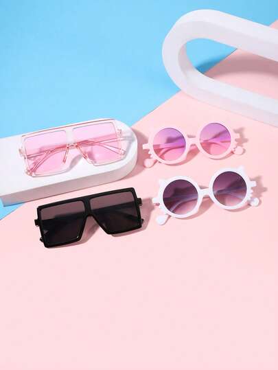 4 szt. Chłopcy i dziewczęta 9-14 lat Duża kwadratowa oprawka/okrągła oprawka z kocimi uszami Fajne okulary przeciwsłoneczne na co dzień, modne dodatki na rok 2000, codzienny wystrój i niezbędne elementy na plażę