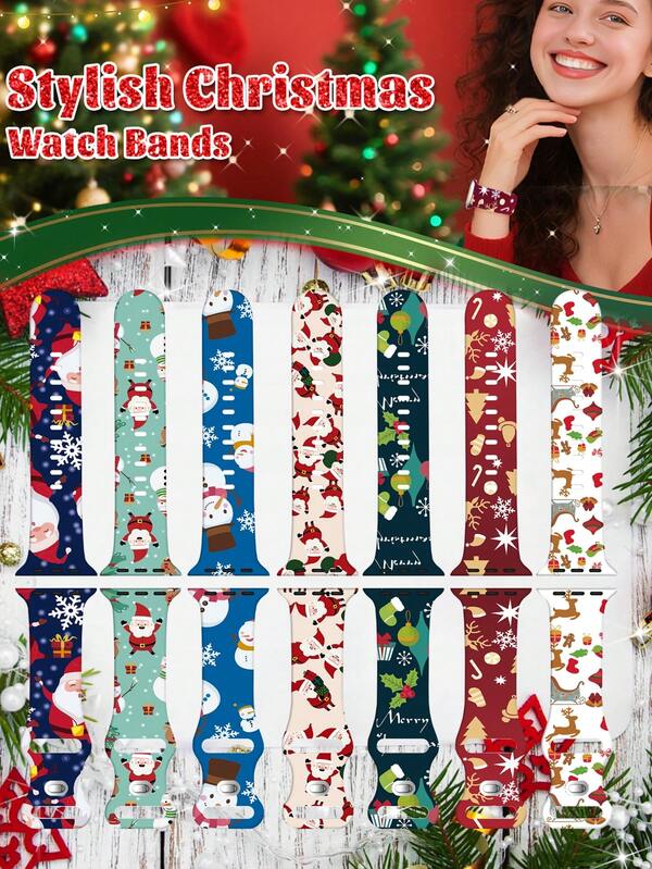 Holiday Santa Claus Silicone Watch Band For Apple Watch, 38mm 40mm 41mm 42mm 44mm 45mm 46mm 49mm, Festive Replacement Strap For Apple Watch Series 11/10/9/8/7/6/5/4/3/2/1, Ultra 3/2/1, SE,Christmas Themed Accessory