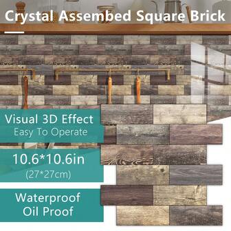 10 件/20 件/30 件自粘 PVC 厨房贴纸，2D 平面复古木纹图案墙贴，墙纸，瓷砖贴纸，墙面装饰贴纸，瓷砖装饰贴纸，适用于厨房、客厅、浴室、卧室和其他家居装饰