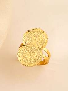 1pc Coin Ring Adjustable Size Copper Plated Gold Arabic Muslim Money Rings For Women Men Jewelry - Yellow Gold - View 12