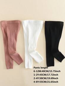 3 件装纯色女童紧身裤，柔软舒适的幼儿紧身裤，适合日常穿着 - 彩色 - 查看 4