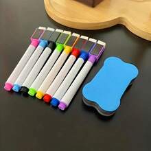 8pcs Scratch-Free Whiteboard Pen Set - Various Colors, Easy To Clean Magnetic Dry Eraser Pen, W1pc1pcs Blackboard Shaving, Suitable For Office, White Dry Eraser Pen, Wet Eraser Pen, Whiteboard Marking, Demonstration Supplies