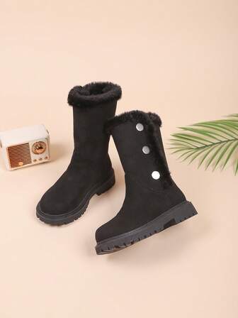 1 Pair Girls' Anti-Slip Breathable Cute Mid-Calf Boots, Suitable For Winter