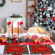 1/4/6 Stücke Set bedruckte Tischsets für fröhliche Weihnachten, Weihnachtsbaum Stil, Polyesterfaser Küchen-/Esszimmer Tisch Dekorationsstoff, geeignet für Weihnachtsdekoration in Restaurants und Küchen.