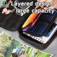 48/72/120 Slots Large Capacity Portable Colored Pencil Case, Black Fabric Zipper Storage Bag, Suitable For Adults, Professionals, Artists, Ideal For Birthday, Travel And More - 1pc Black - View 3