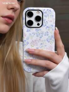xercxerc Blue And Pink Floral Print 2-In-1 Case With PC Hard Outer & TPU Soft Inner, Large Window, Matte/Glossy Finish For IPhone 11-17 Pro ProMax Air - Multicolor - View 6