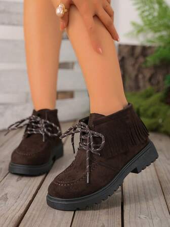 女士时尚一脚蹬厚底鞋 - 休闲绒面革松紧带款式，舒适织物衬里，防滑鞋底，适合所有季节