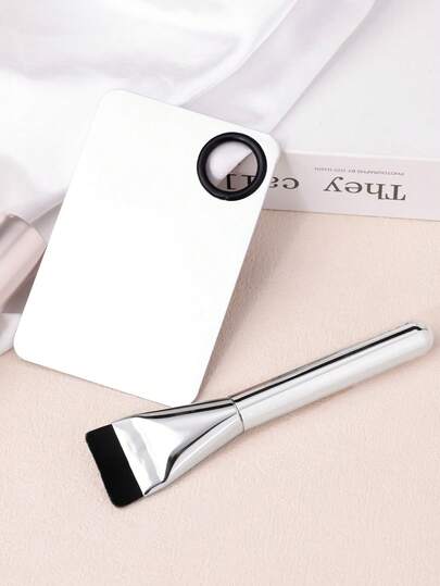 2件套化妆刮刀工具套装，包含化妆调色盘、扁平粉底刷和粉底刮刀，适用于美甲、眼影、面部彩妆颜料晕染，粉底刮刀，化妆调色盘托盘，女士化妆配件套装，韩式化妆刮刀工具