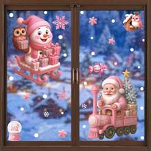 8 Sheets Of Adorable And Fun Pink Christmas Window Stickers - Santa, Snowman And Reindeer - Adorned, Essential For Indoor And Outdoor Holiday Decoration Christmas Decorations Christmas Decoration Christmas Decorations Home Room Decor Home Decor