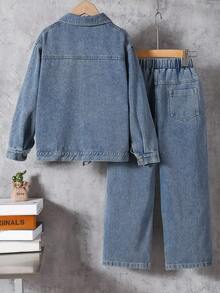 2pcs Boys' Denim Jacket And Pants Set, Spring/Autumn