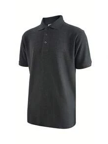 2-Piece Set, New Men's Cotton POLO Shirt, Men's Short-Sleeved Top, Solid Color POLO Formal Wear, High Quality, Skin-Friendly And Comfortable - Màu xám đen - Xem 3