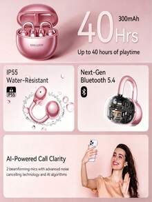 Kinglucky Clip-On Earbuds, Open-Fit Wireless Bluetooth 5.4 Headphones With Microphone, 50-Hour Battery Life, Noise Cancelling, Waterproof, Sports Earbuds, Comfortable For Workouts, Compatible With IOS And Android Phones, Gaming Headset With Speaker And Microphone, Holiday, Valentine's Day, Christmas Gift, Essential For Autumn/Winter Vacations, Camping Trips, Travel Accessories - 菱花 - 查看 4