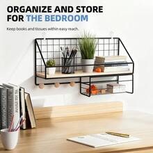 Multi-Tier Wall-Mounted Storage Shelf – Metal Floating Rack With Hooks, No Drilling Required, Ideal For Bathroom, Shower, Kitchen & Bedroom - 黑色 - 查看 2