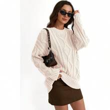 2025  Women's Oversized Cable Knit Crewneck Sweaters - 奶油 - 查看 5