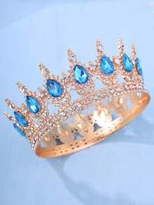 1pc Elegant Women's Rhinestone Decor Crown Design Luxury Headpiece, Suitable For Royal Headpiece Decoration - Gold - View 12