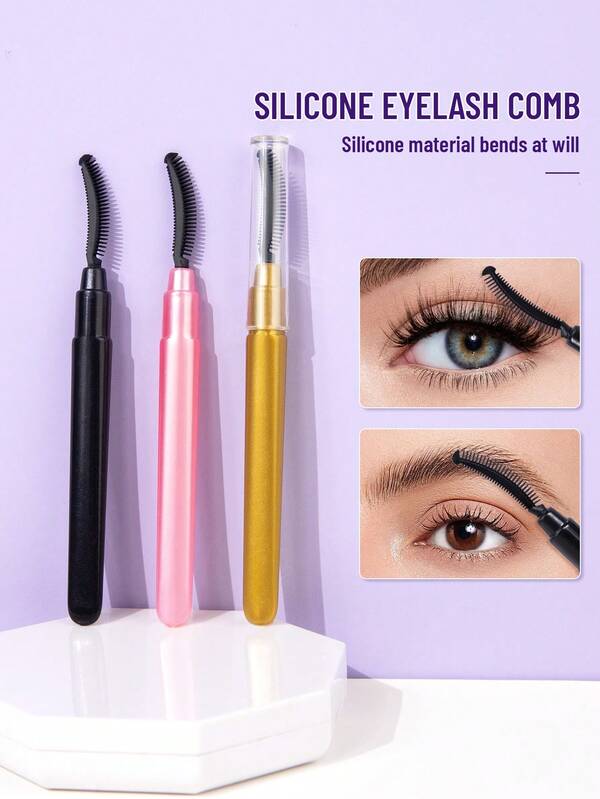 SEPROFE 5pcs Silicone Eyelash Brushes, Super Soft Mascara Wands Won't Damage Lashes, With Caps Portable Eyelash Comb, Curling & Separating Lashes Makeup Tools