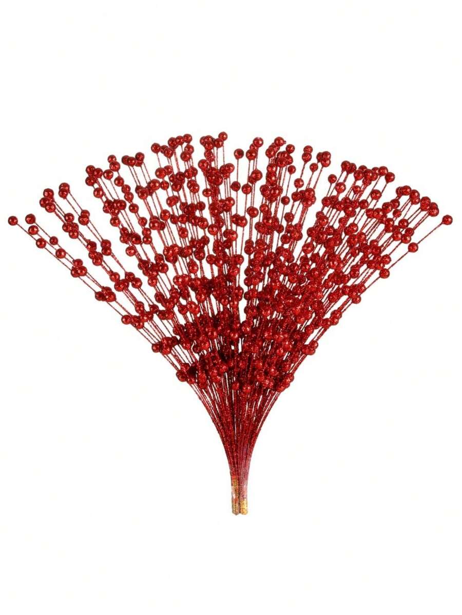 MEHELANY 50 szt. sztucznych gałązek jagód bożonarodzeniowych, ozdoby choinkowe, sztuczne ozdoby świąteczne do domu, brokatowe patyczki, świąteczne dekoracje kominkowe, dekoracje DIY, stół domowy, bukiet ślubny, girlanda, wianek, akcesoria rzemieślnicze