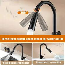 1pc Copper Kitchen Faucet, G1/2 Interface, Wall-Mounted, With Flexible Brass Valve Core - Water-Saving, Easy Installation, Suitable For Modern Kitchen - Black - View 7