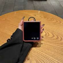 奢华简约纯色酒红色手机壳，带3D心形指环支架，兼容三星Galaxy ZFlip7、ZFlip6、ZFlip 5手机，后盖 - 酒紅 - 查看 5