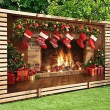 1 peça de fundo de lareira de fibra de poliéster para Natal - faixa de decoração de festa multiuso, sem necessidade de eletricidade, ideal para fotografia de feriados, cabine de fotos e eventos de celebração, decoração de Natal