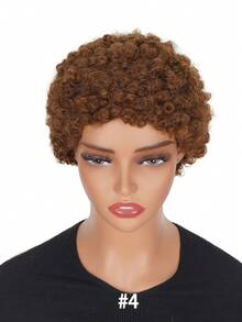 Short African Curly Fluffy Wig, Human Hair Wig, Women's Pixie Short Hair Wig, Deep Wave Water Ripple Short Wig, Full Machine Woven Wig - Multicolor - View 6