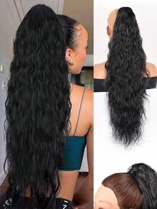 26Inch Black Hair Claw Clip Ponytail Extension Long Curly Wavy Ponytails Synthetic Clip In Fake Ponytail Hairpieces For Women Long Corn Wave Pony Tails Hair Extensions For Girl Fluffy Natural Looking Synthetic Clip In Ponytail For Daily Use Chocolate Brown - Multicolor - View 10