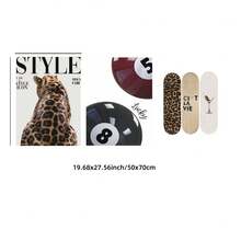 1/3 Psc 无框 3 件套时尚海报套装，豹纹印花泳池、滑板和鸡尾酒字体墙面艺术，都市街头风格装饰，适用于卧室宿舍游戏室，复古美学礼物 - 彩色 - 查看 12