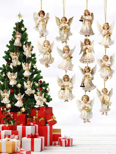 12Pcs-Victorian Angel Wooden Ornament Set. Traditional Festive Home & Window Decor. Elegant Christmas & Holiday Decorations. A Must-Have For Creating Magical Seasonal Displays & Celebrations. Perfect For Adding Classic Charm To Weddings & Special Events.
