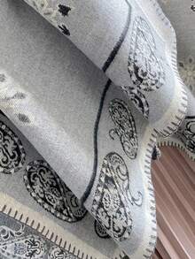 1pc Elegant Vintage Paisley Floral Jacquard Thick Warm Slit Shawl, Women's Bohemian Style Versatile Air Conditioning Shawl Blanket, Suitable For Autumn/Winter Outings, Travel, Photography, Keeping Warm