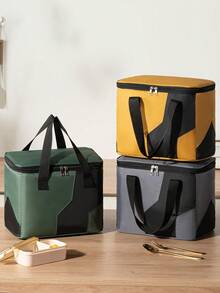 1pc Large Capacity Lightning Insulated Lunch Bag - Oxford Cloth + Aluminum Foil Material, Long-Lasting Thermal Insulation, Thick Handled Lunch Tote Bag For Office Workers, Students, Outdoor Camping Picnic, Unisex Lunch Box For Traveling For Women Portable Waterproof Bag Lunchbox