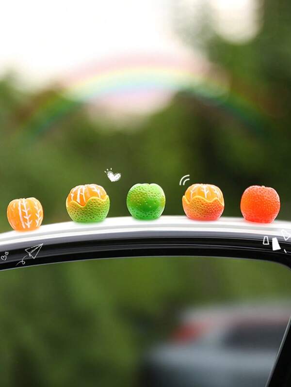 5Pcs/Set Car Desktop Ornament In Orange Shape Mini Compact Cute,Round Five Piece Set Simulated Fruit Ornament Simple Design Handicraft