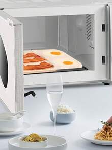 11x8 英寸微波炉培根烹饪器，白色带槽微波炉培根托盘，带 2 个煮蛋杯，不粘设计，快速烹饪，经典厨具礼品 - 白色 - 查看 5