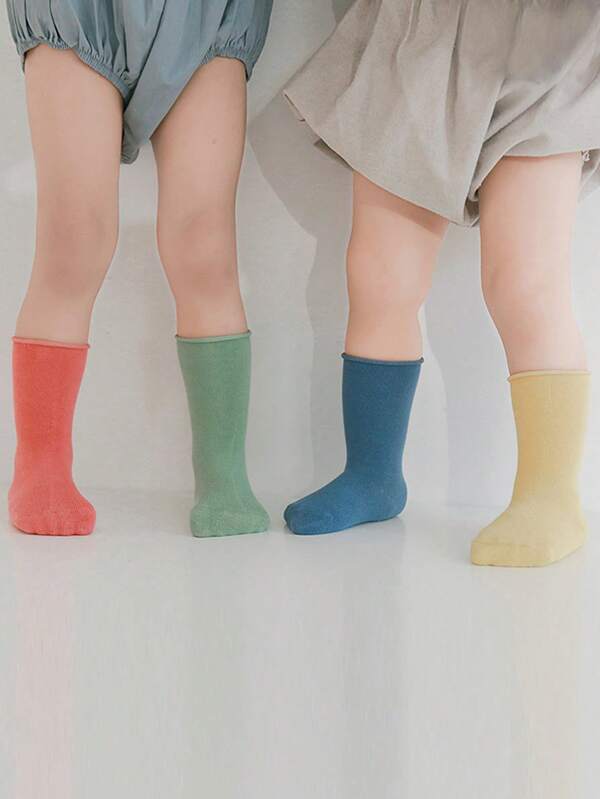 4 pares de calcetines de colores con diseño de caramelos para niños, calcetines de tobillo con puño, calcetines de princesa con mezcla y combinación de colores contrastantes personalizados