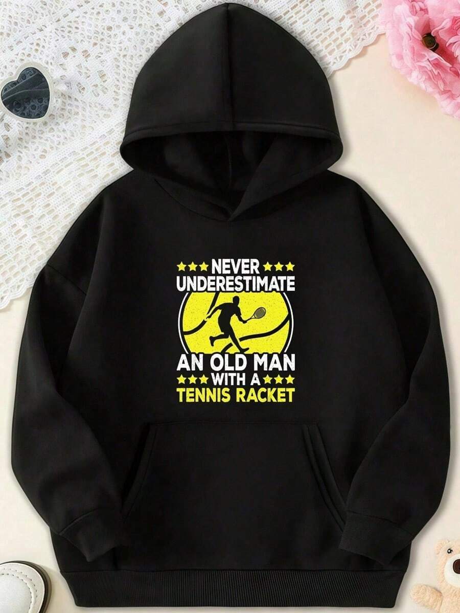 Hoodie Never Underestimate An Old Man With A Tennis Racket Tennis Hoodie,Fall Hoodies,Men's Fall Clothes,Street Wear,Halloween,Mens Hoodies,Y2k Clothes,Jesus Hoodie,Thanksgiving Day,Nightmare Before Christmas,Christmas - 黑色 - 查看 1