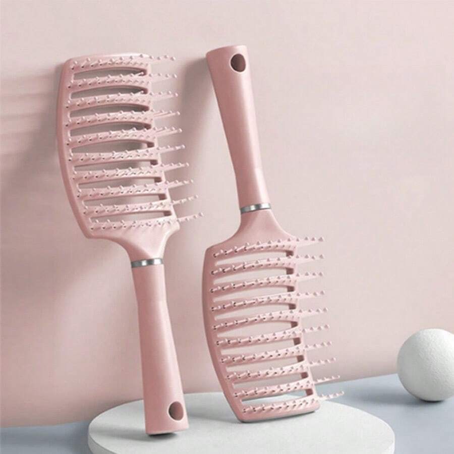 1 Piece Of Colorful Pork Rib Comb, High Top Fluffy Hair Styling Comb, Long Hair Curly Hair Massage Curved Comb, Fluffy Hair Styling Comb - Large Curved Pork Rib Design Suitable For All Hair Types, Scalp Massage And Straight Hair Comb,Hair Brush,Brushes For Hair,Brush - 粉色 - 查看 1