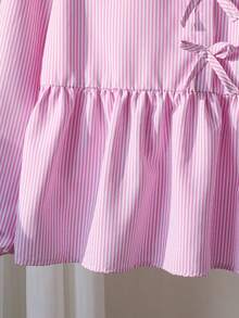 Mädchen modische elegante Schleife gestreiftes Langarm Lässig Top, geeignet für Frühling, Herbst und Sommer - Pink - Übersicht 4