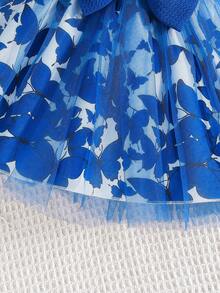 Conjunto de 2 piezas para bebé niña con chaqueta de manga larga con volantes y bordado de mariposa, y vestido minimalista con estampado de mariposa en malla - Azul - Ver 8